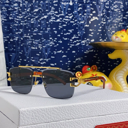 CARTIER PANTHÈRE SQUARE FRAME SUNGLASSES 559671 IN METAL AND WOODEN
