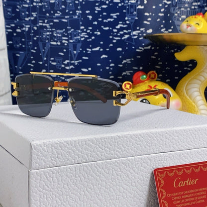 CARTIER SQUARE FRAME SUNGLASSES 522656 IN METAL AND WOODEN