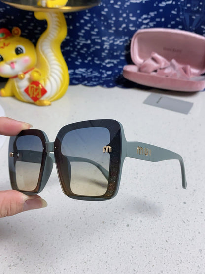 MIU MIU RUNWAY SQUARE SUNGLASSES 563197 IN TAN BLUE ACETATE