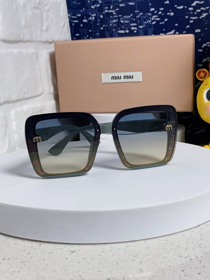MIU MIU RUNWAY SQUARE SUNGLASSES 563197 IN TAN BLUE ACETATE
