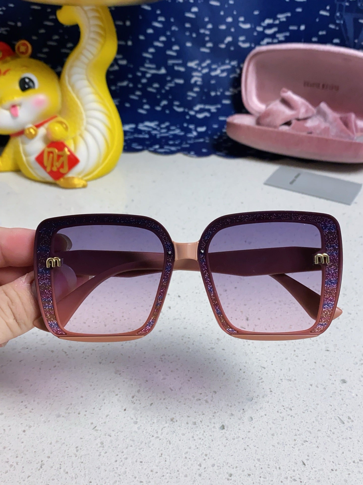 MIU MIU RUNWAY SQUARE SUNGLASSES 563198 IN TAN ROSE ACETATE