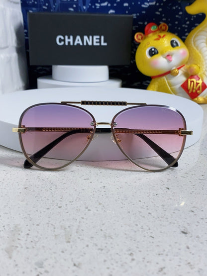 CHANEL CAT EYE SUNGLASSES 641934 IN GOLD METAL PINK SMOKE LENSES
