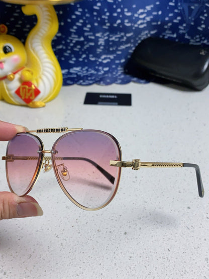 CHANEL CAT EYE SUNGLASSES 641934 IN GOLD METAL PINK SMOKE LENSES