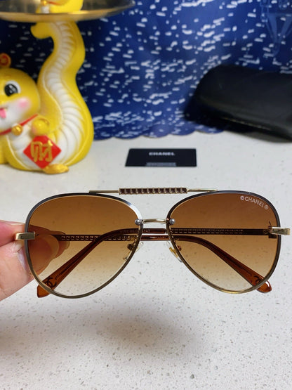 CHANEL CAT EYE SUNGLASSES 641935 IN GOLD METAL BROWN SMOKE LENSES