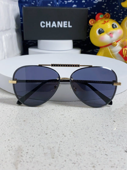CHANEL CAT EYE SUNGLASSES 641936 IN GOLD METAL BLACK LENSES