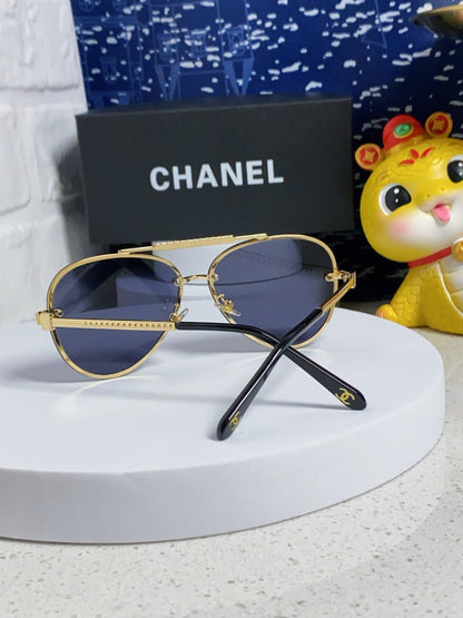 CHANEL CAT EYE SUNGLASSES 641936 IN GOLD METAL BLACK LENSES