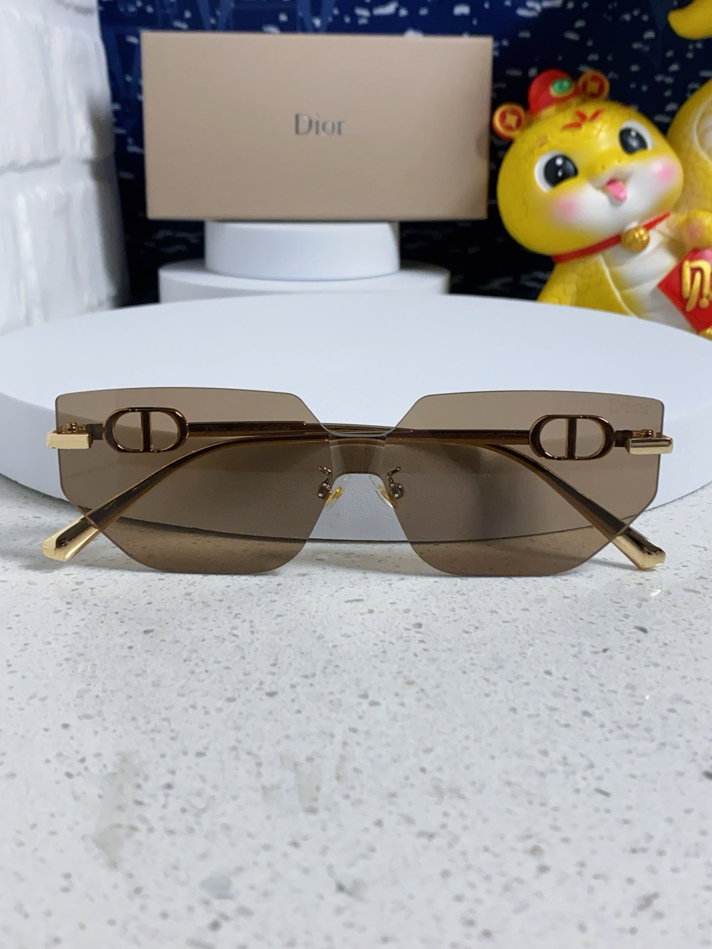 DIOR MONTAIGNE SUNGLASSES 563193 IN GOLD METAL BROWN LENSES