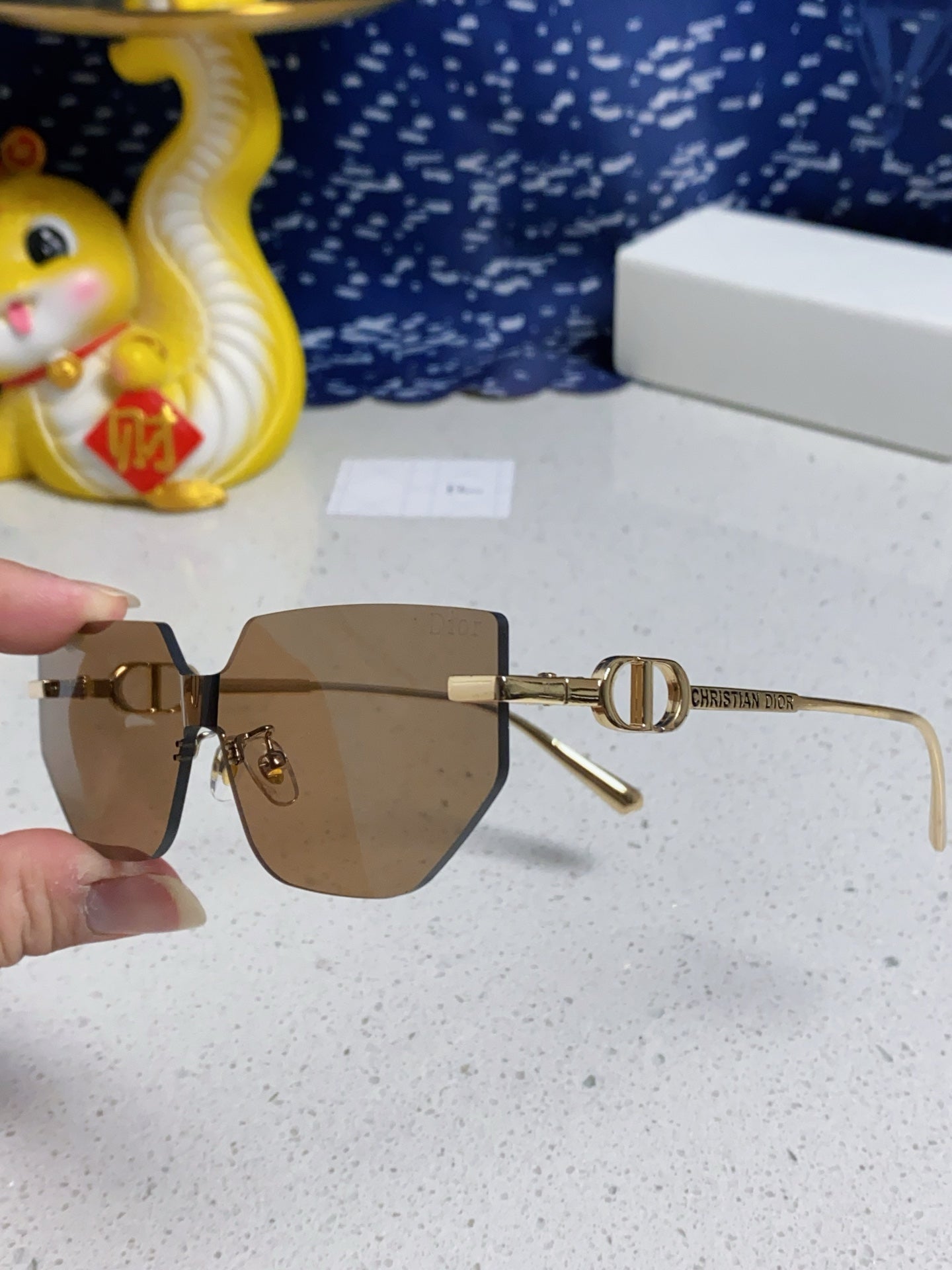 DIOR MONTAIGNE SUNGLASSES 563193 IN GOLD METAL BROWN LENSES