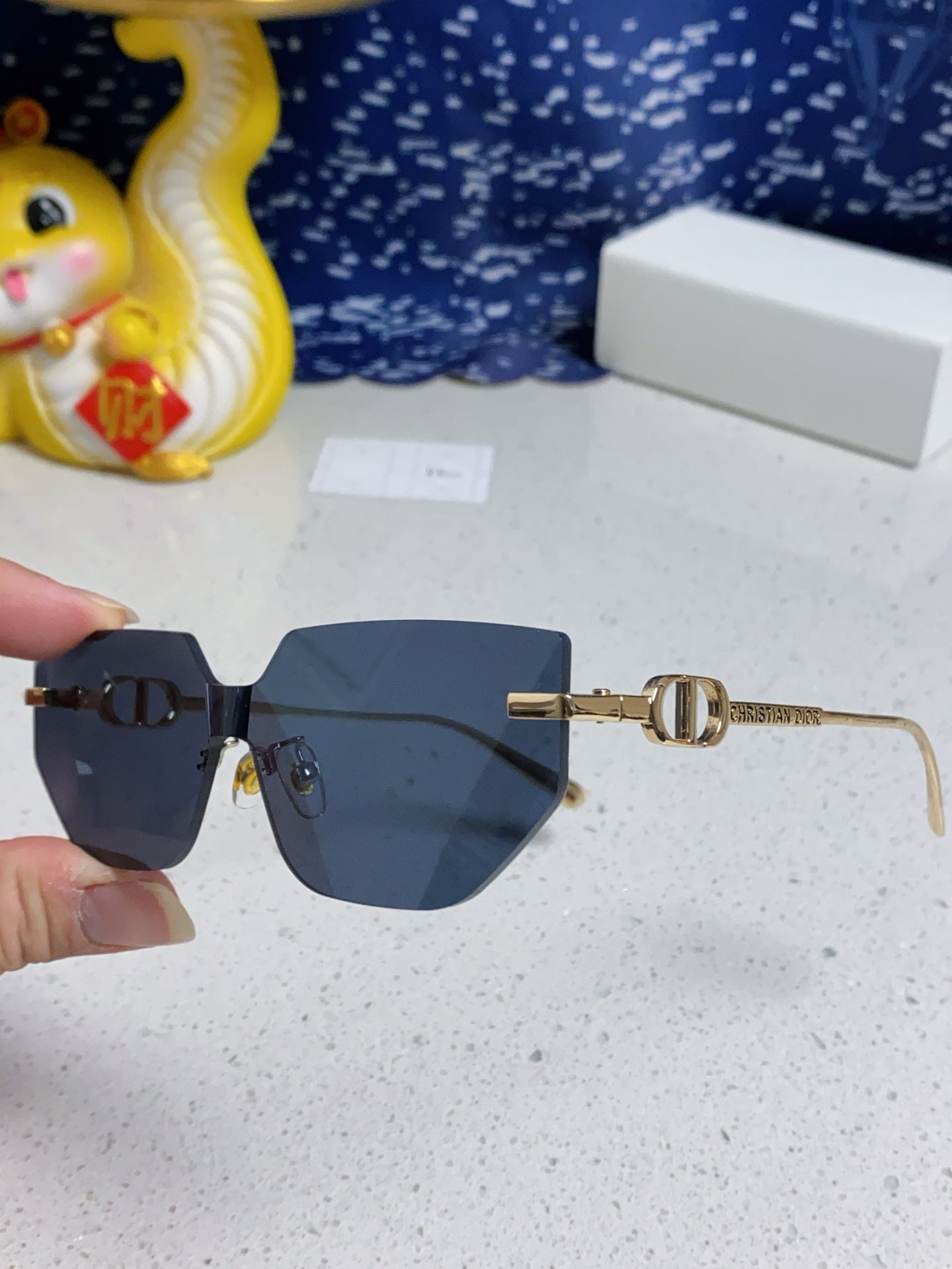 DIOR MONTAIGNE SUNGLASSES 563194 IN GOLD METAL GREY LENSES