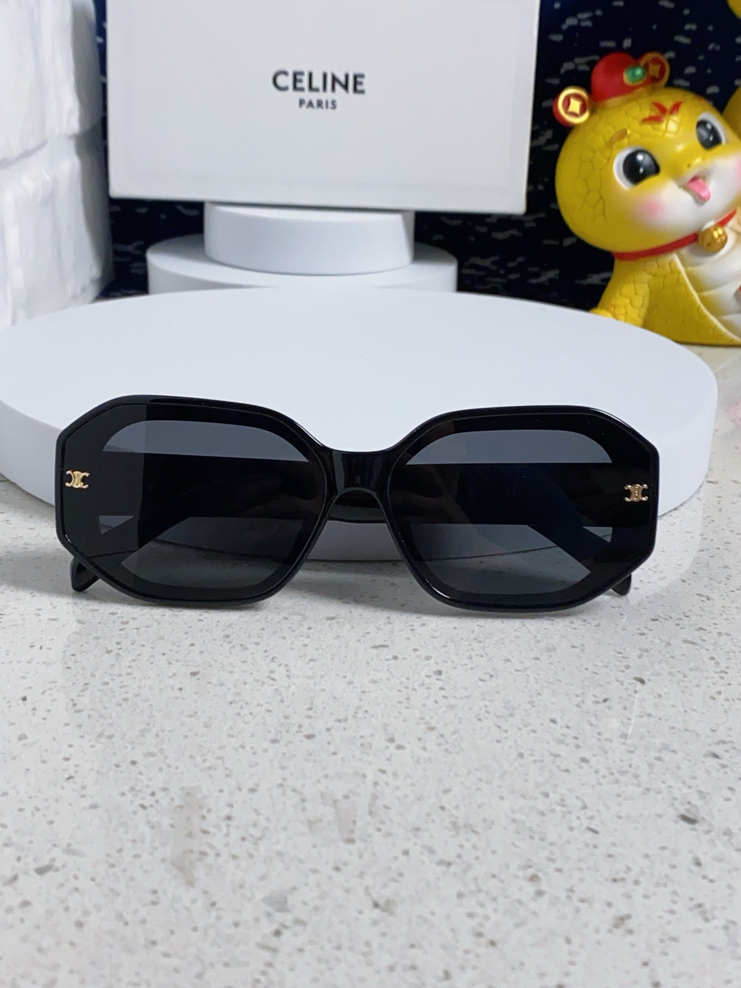 CELINE TRIOMPHE SQUARE SUNGLASSES 566744 IN BLACK ACETATE