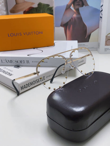 LOUIS VUITTON PARTY PILOT SUNGLASSES 567463 IN GOLD METAL CLEAR LENSES