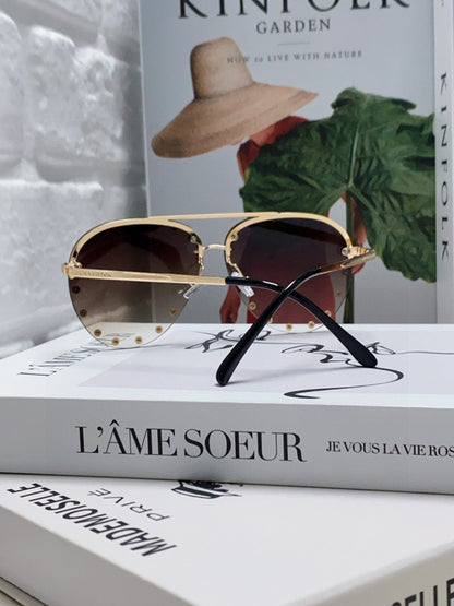 LOUIS VUITTON PARTY PILOT SUNGLASSES 567464 IN GOLD METAL BROWN SMOKE LENSES