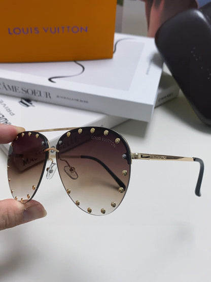 LOUIS VUITTON PARTY PILOT SUNGLASSES 567464 IN GOLD METAL BROWN SMOKE LENSES