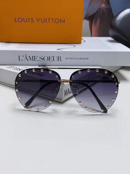 LOUIS VUITTON PARTY PILOT SUNGLASSES 567465 IN GOLD METAL GREY SMOKE LENSES
