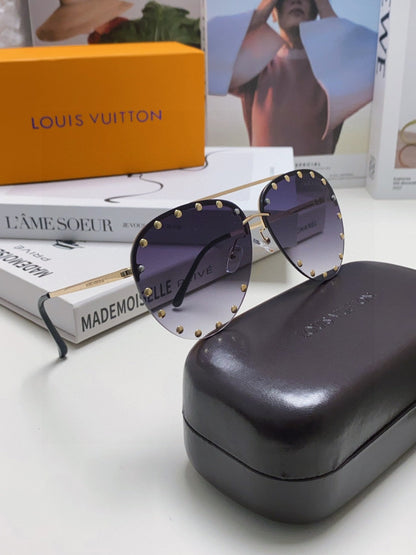 LOUIS VUITTON PARTY PILOT SUNGLASSES 567465 IN GOLD METAL GREY SMOKE LENSES
