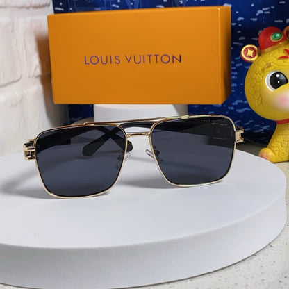 LOUIS VUITTON SIGNATURE SQUARE SUNGLASSES 567476 IN GOLD METAL BLACK LENSES