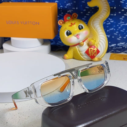 LOUIS VUITTON CLASH PILOT SUNGLASSES 567477 IN CLEAR MIX MULTICOLOR ACTETE SILVER METAL