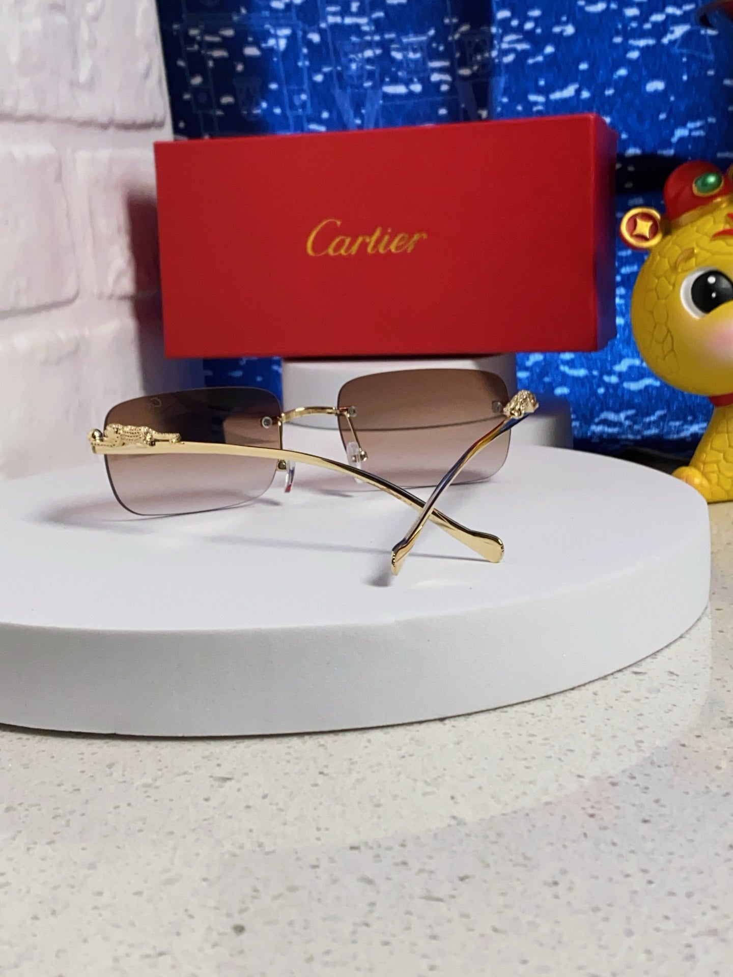 CARTIER PANTHÈRE RIMLESS RECTANGULAR FRAME SUNGLASSES 531822 IN METAL
