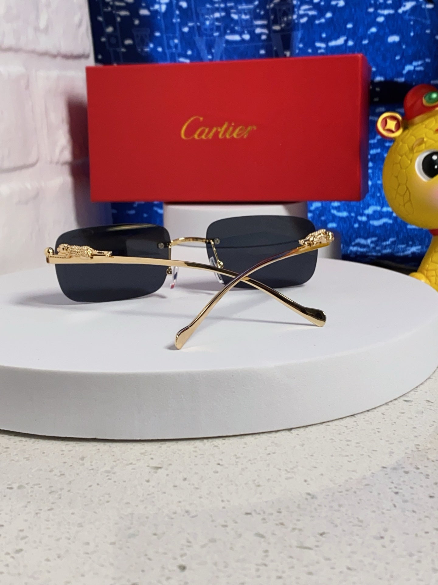 CARTIER PANTHÈRE RIMLESS RECTANGULAR FRAME SUNGLASSES 531822 IN METAL