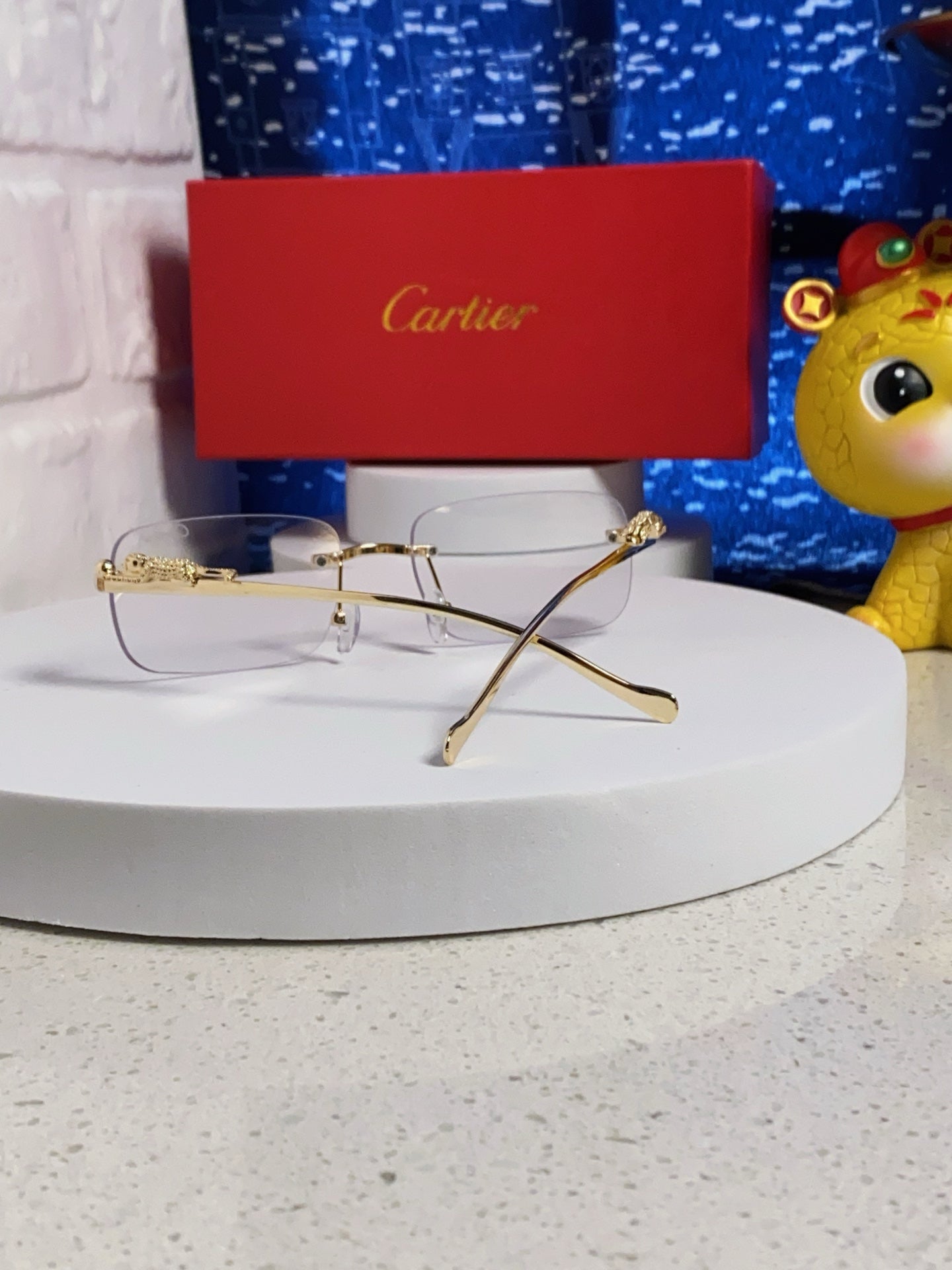 CARTIER PANTHÈRE RIMLESS RECTANGULAR FRAME SUNGLASSES 531822 IN METAL