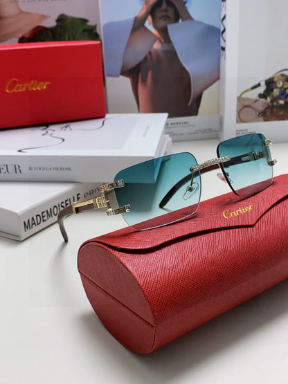 CARTIER CRYSTAL STUDDED RECTANGULAR FRAME SUNGLASSES 533159 IN METAL