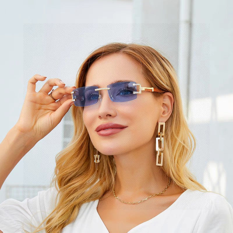 CARTIER CRYSTAL STUDDED RECTANGULAR FRAME SUNGLASSES 533159 IN METAL
