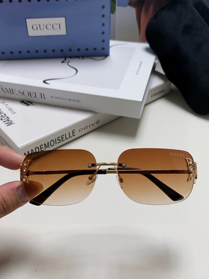 GUCCI BUTTERFLY EMBELLISHED RIMLESS RECTANGULAR FRAME SUNGLASSES 570245 IN METAL