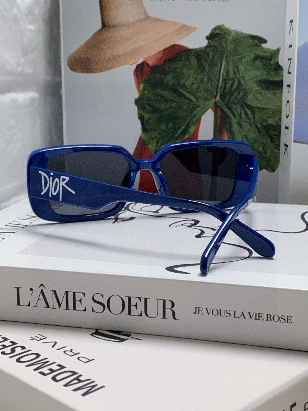 DIOR MONTAIGNE SUNGLASSES 571595 IN BLUE ACETATE TEXT LOGO