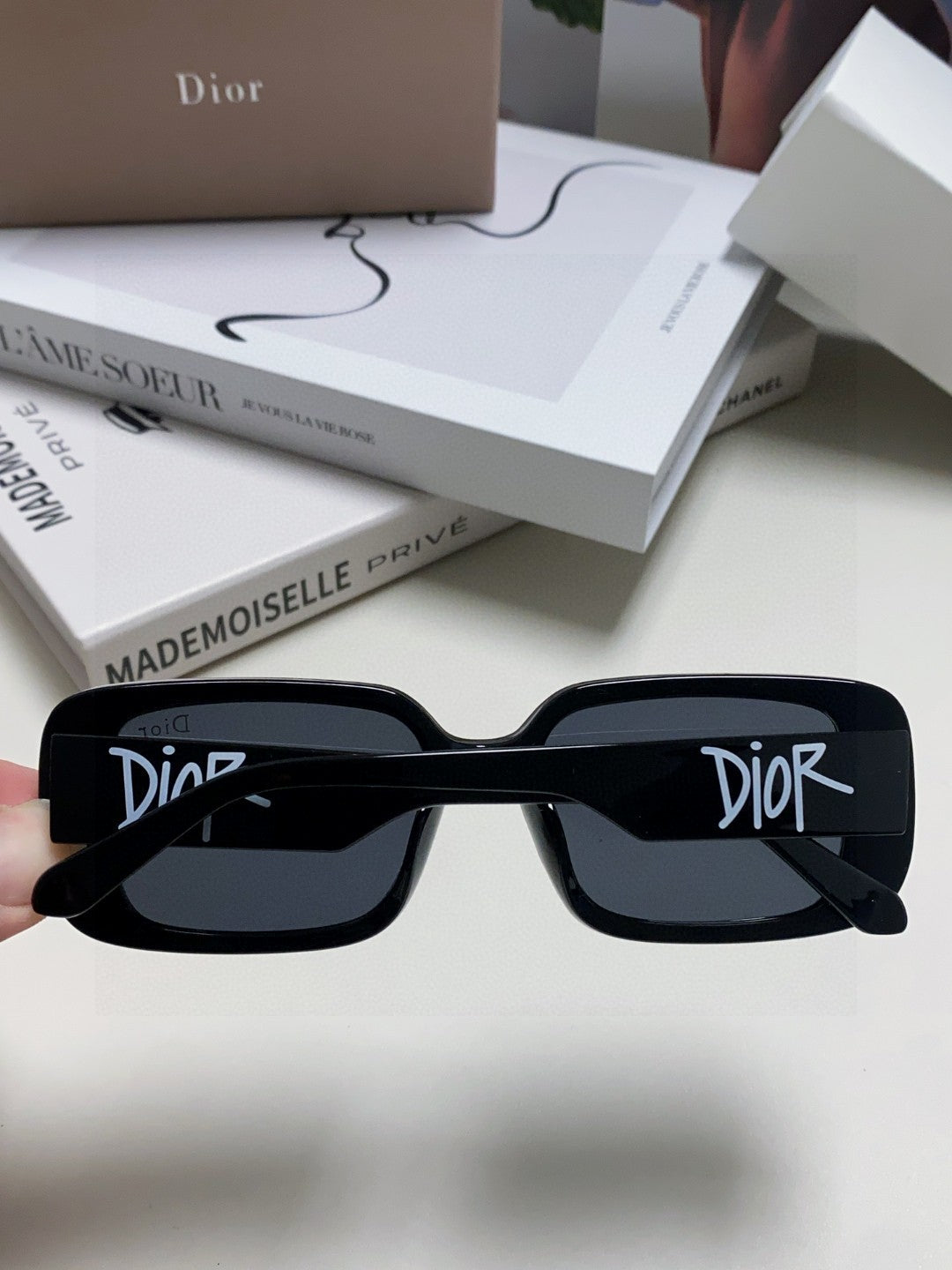 DIOR MONTAIGNE SUNGLASSES 571596 IN BLACK ACETATE TEXT LOGO