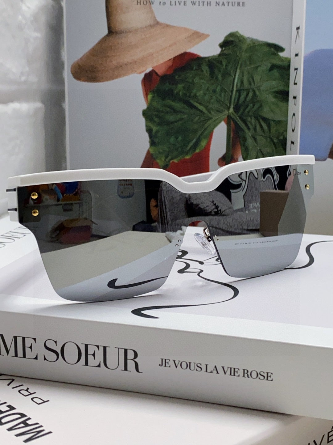 DIOR OBLIQUE SUNGLASSES 571600 IN WHITE METAL BLACK MIRROR LENSES