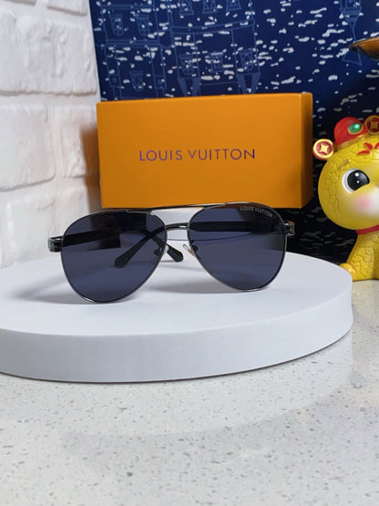 LOUIS VUITTON PILOT SUNGLASSES 571636 IN METAL BLACK LENSES MONOGRAM LOGO