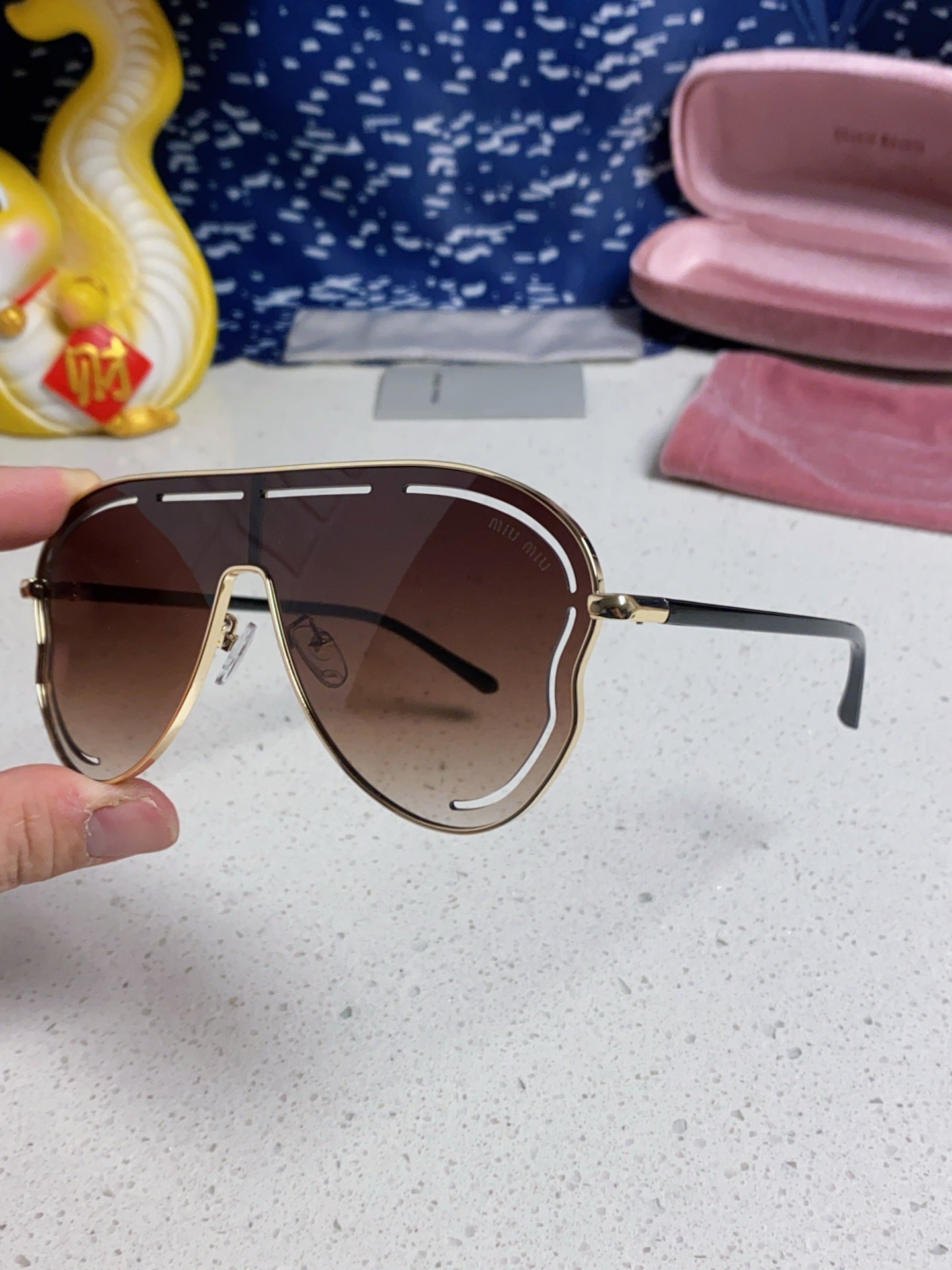 MIU MIU RUNWAY SUNGLASSES 571638 IN GOLD METAL BROWN SMOKE LENSES