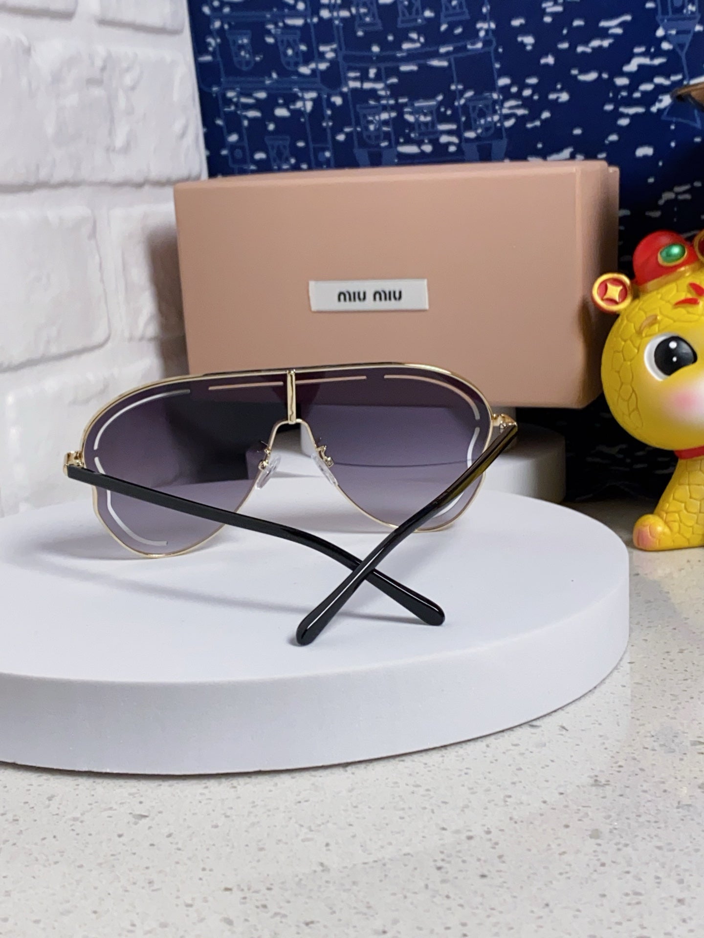 MIU MIU RUNWAY SUNGLASSES 571639 IN GOLD METAL GREY SMOKE LENSES