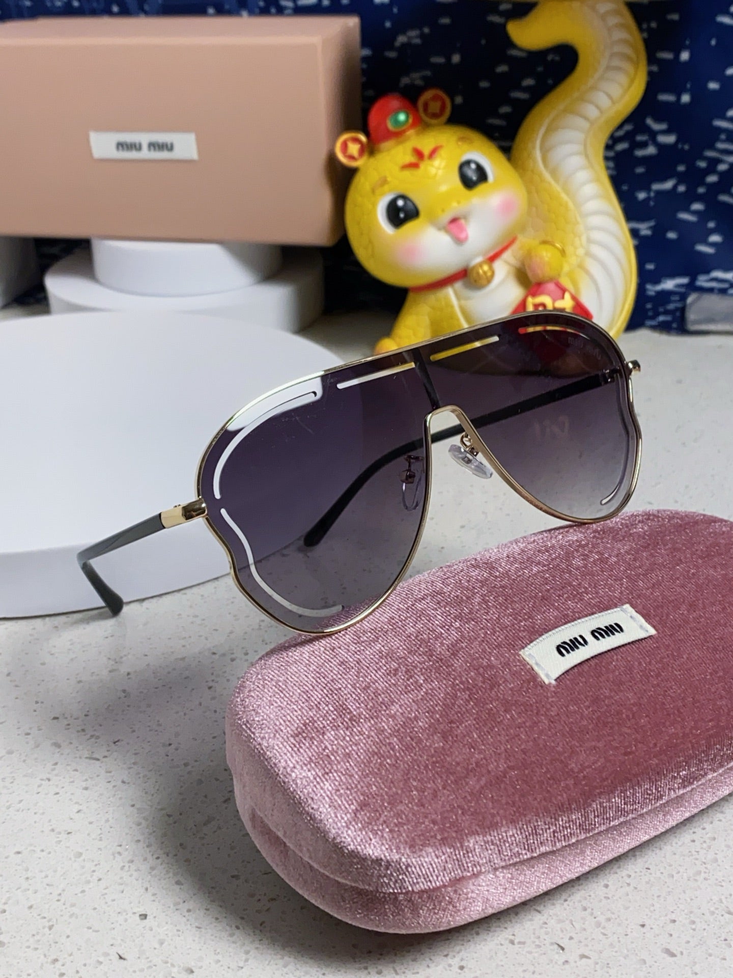 MIU MIU RUNWAY SUNGLASSES 571639 IN GOLD METAL GREY SMOKE LENSES
