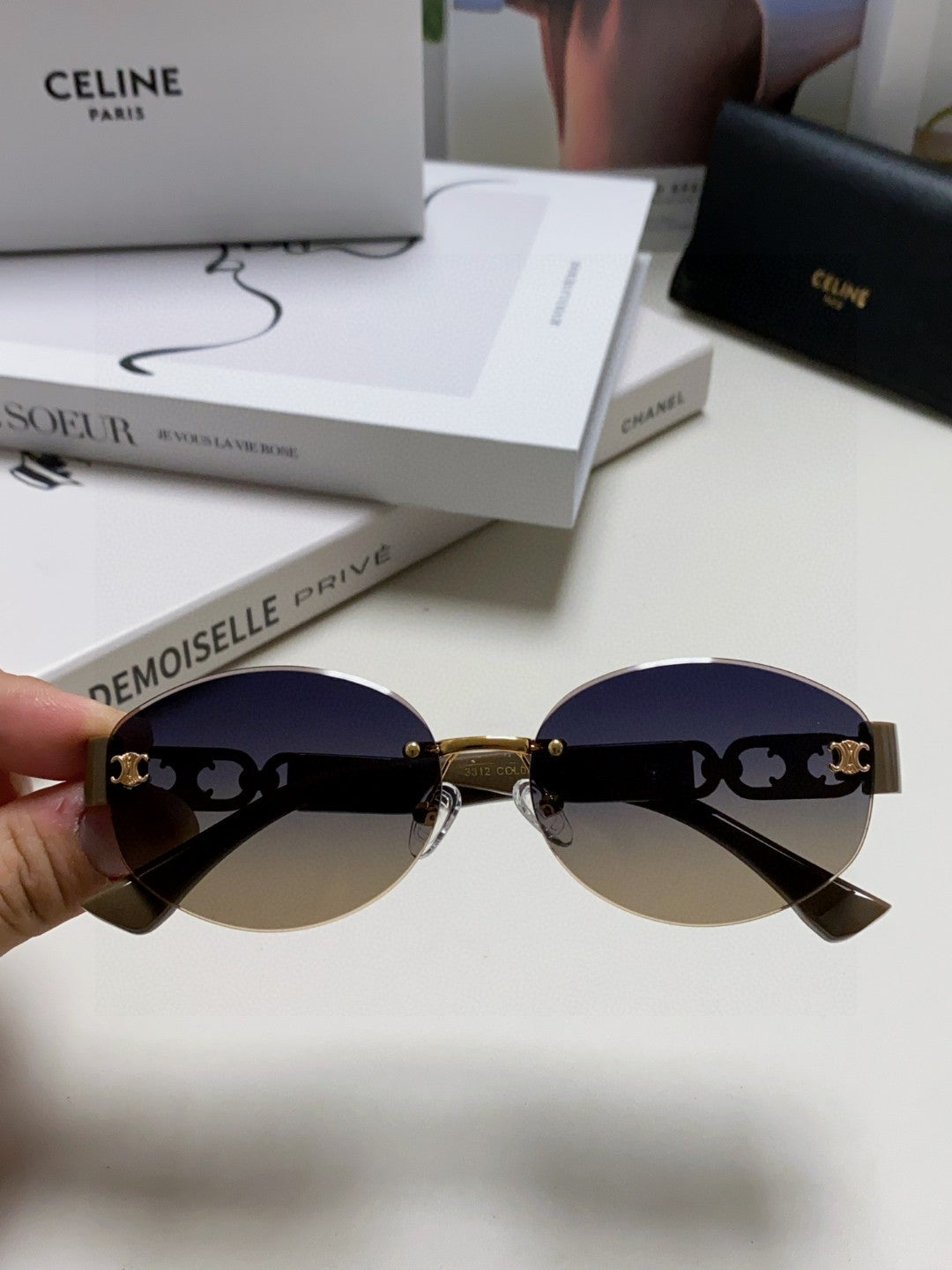 CELINE TRIOMPHE SUNGLASSES 573246 IN TAUPE BROWN METAL GRADIENT SMOKE LENSES