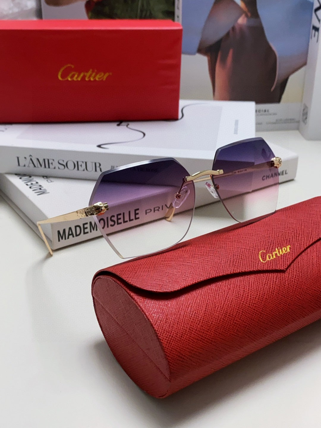 CARTIER PANTHÈRE RIMLESS GEOMETRIC FRAME SUNGLASSES 539743 IN METAL