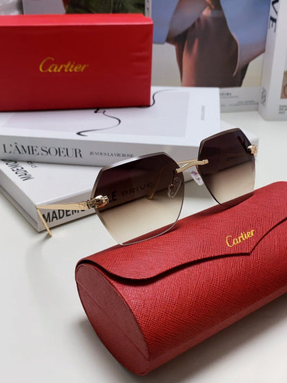CARTIER PANTHÈRE RIMLESS GEOMETRIC FRAME SUNGLASSES 539743 IN METAL