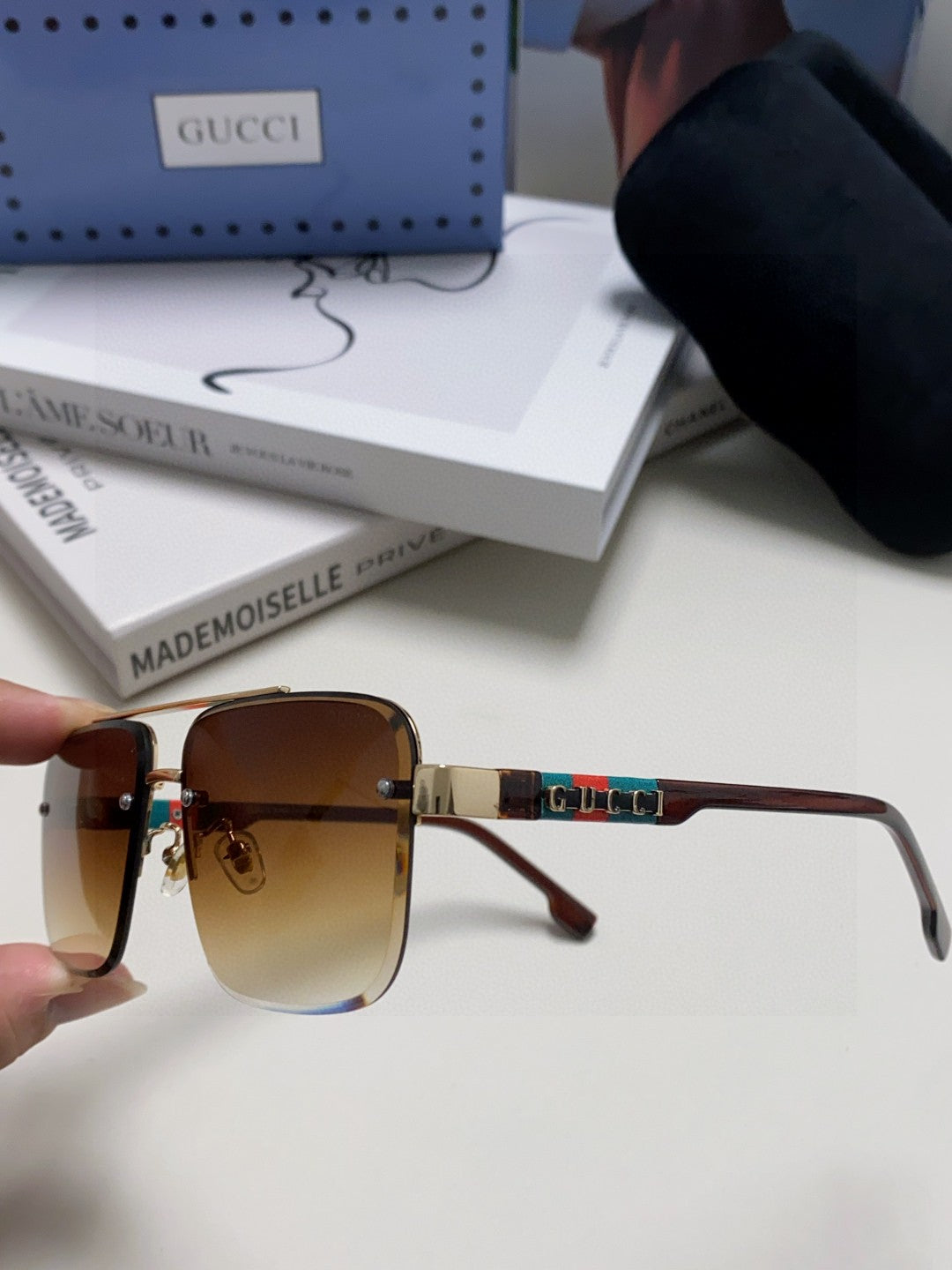 GUCCI RECTANGULAR FRAME SUNGLASSES 576873 IN METAL
