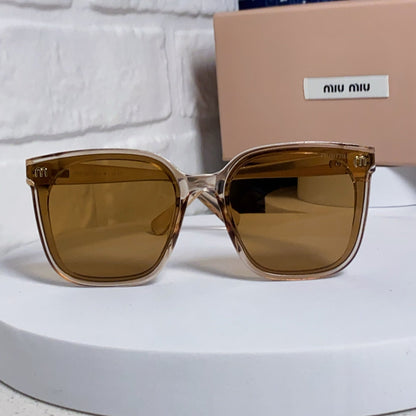 MIU MIU GLIMPSE SQUARE SUNGLASSES 554613 IN BROWN CLEAR ACETATE