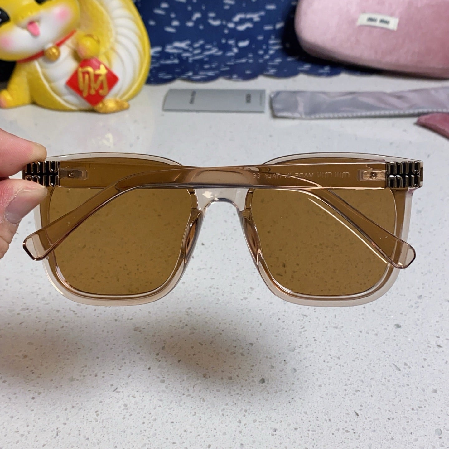 MIU MIU GLIMPSE SQUARE SUNGLASSES 554613 IN BROWN CLEAR ACETATE