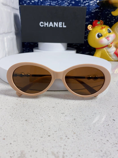 CHANEL OVAL SUNGLASSES 640341 IN NUDE ACETATE METAL FRAME