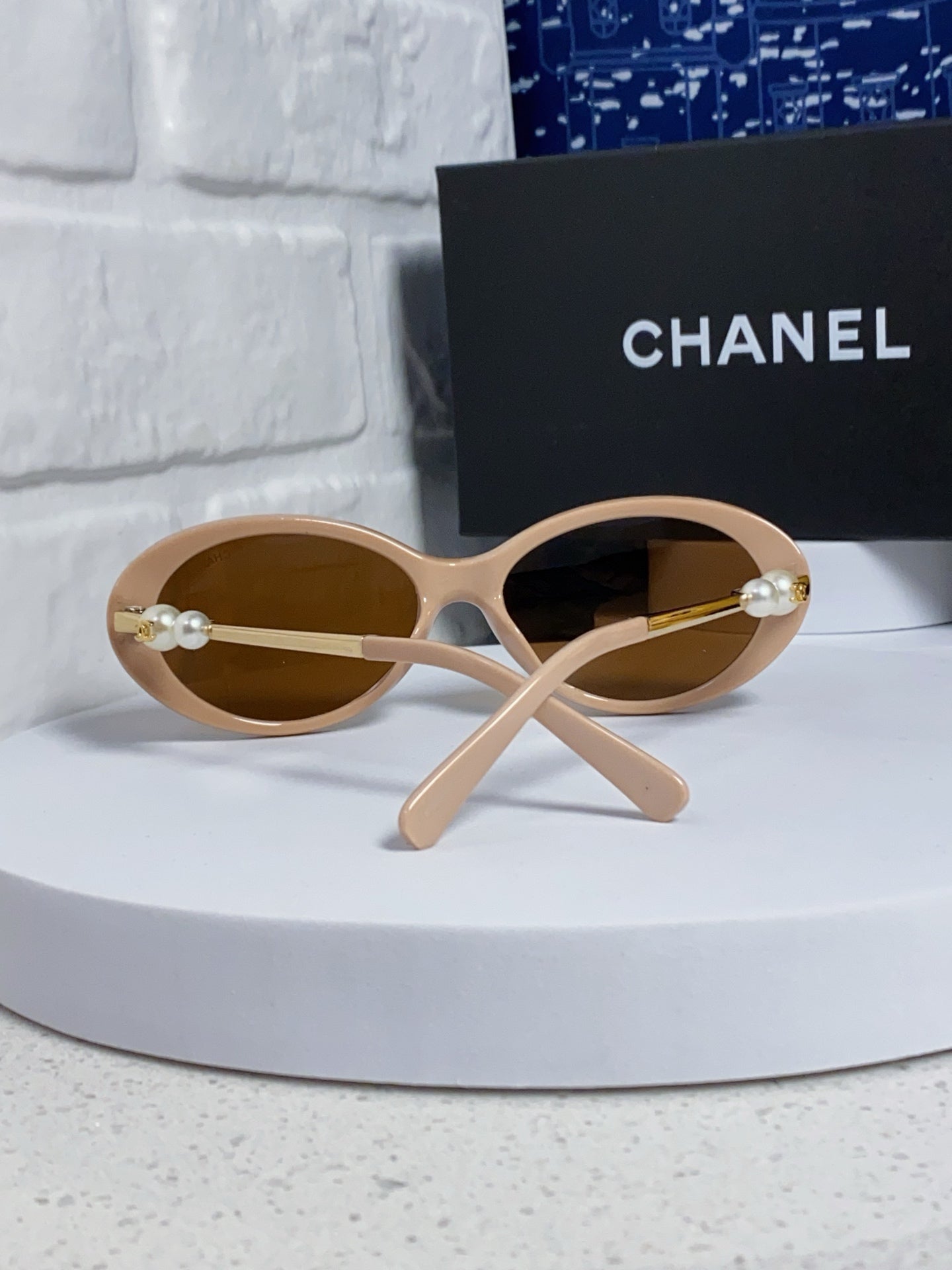 CHANEL OVAL SUNGLASSES 640341 IN NUDE ACETATE METAL FRAME
