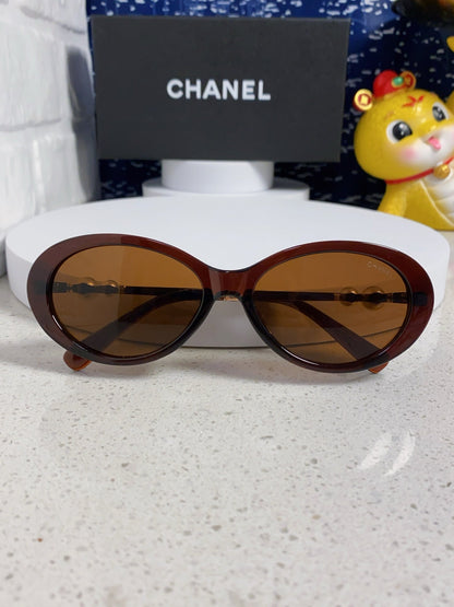CHANEL OVAL SUNGLASSES 640342 IN BROWN CLEAR ACETATE METAL FRAME