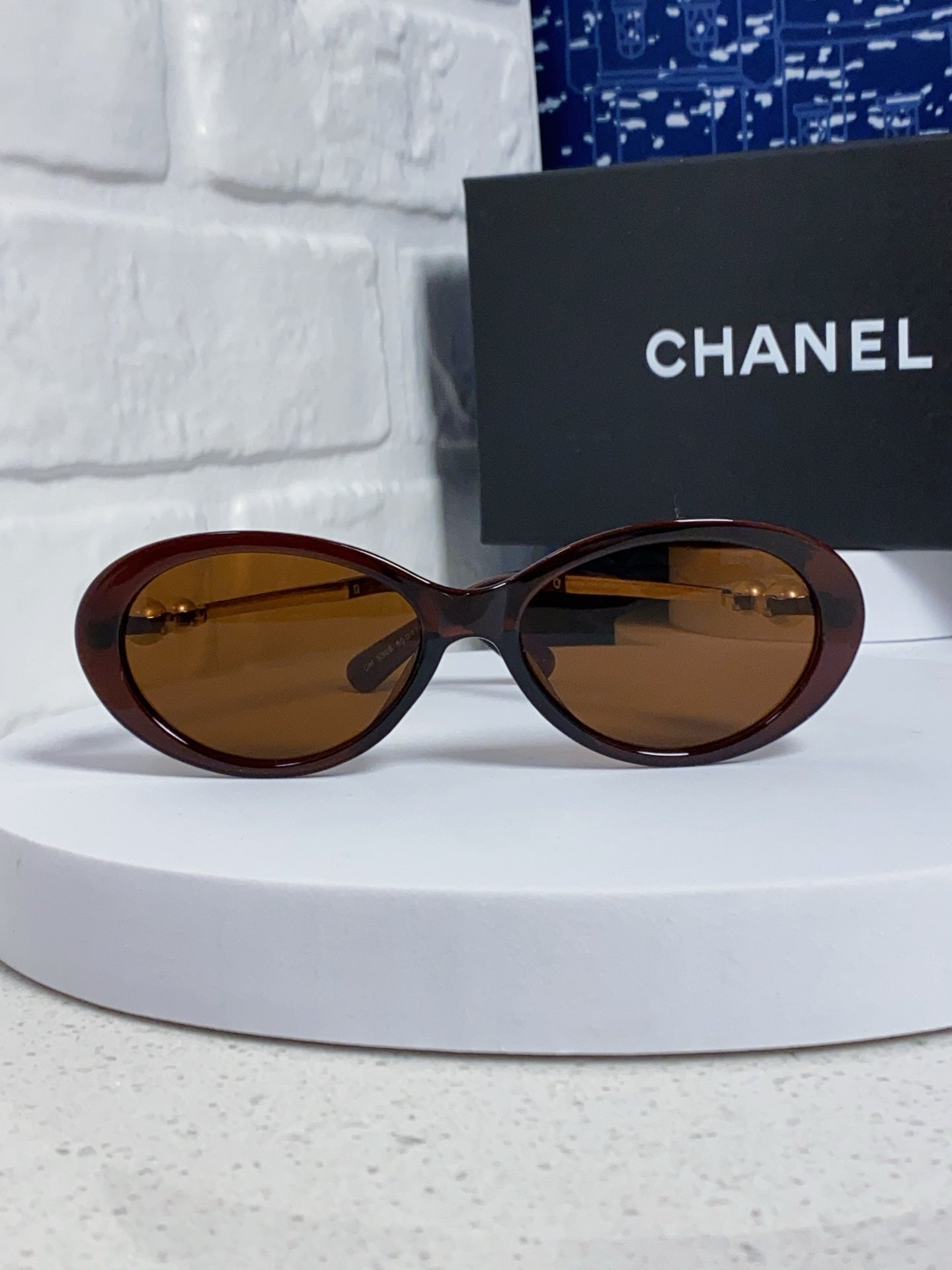 CHANEL OVAL SUNGLASSES 640342 IN BROWN CLEAR ACETATE METAL FRAME