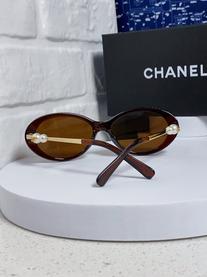CHANEL OVAL SUNGLASSES 640342 IN BROWN CLEAR ACETATE METAL FRAME