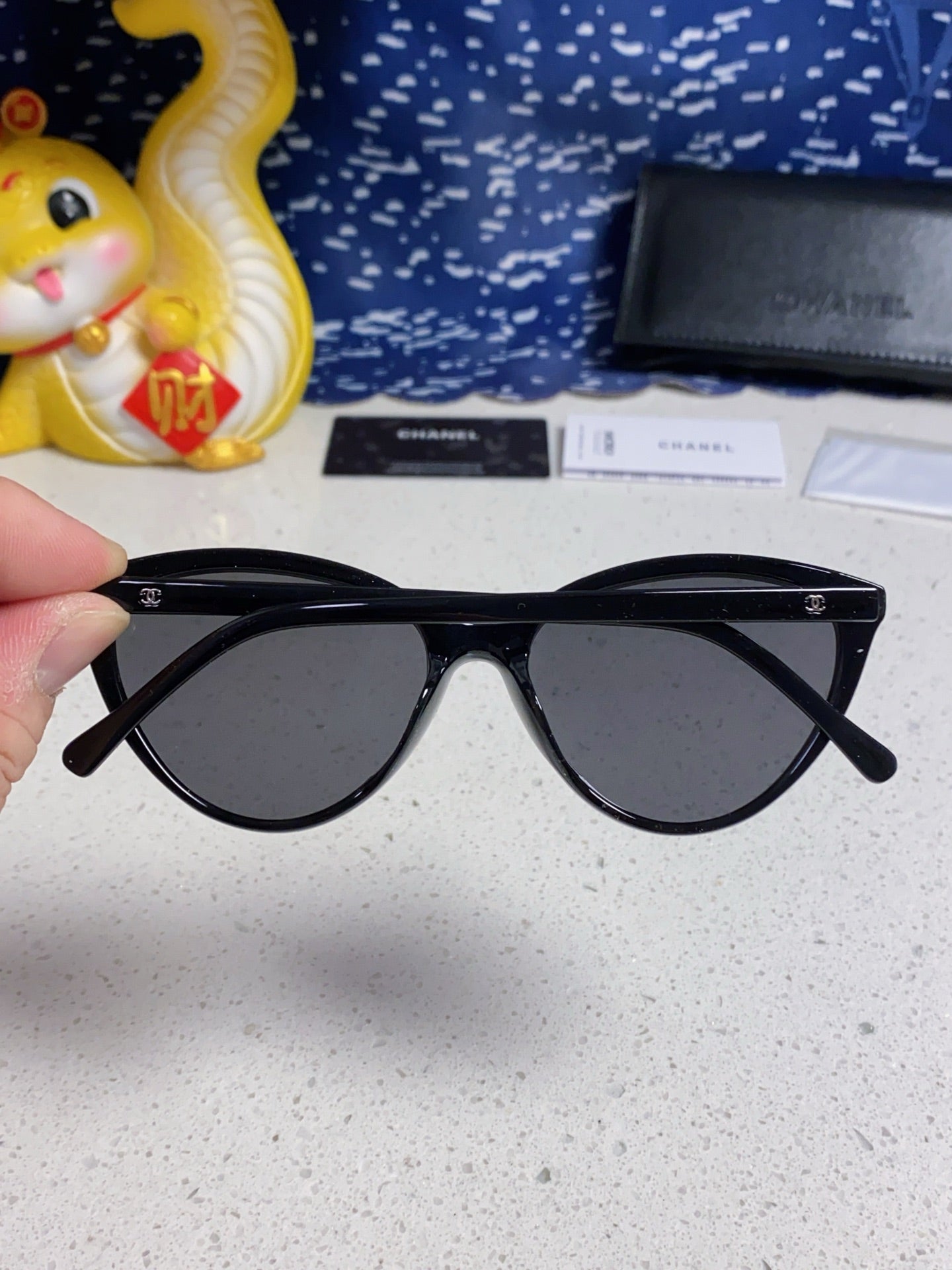 CHANEL CAT EYE SUNGLASSES CH3393 IN BLACK ACETATE BLACK LENSES