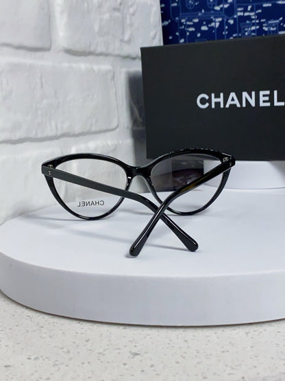 CHANEL CAT EYE SUNGLASSES CH3393 IN BLACK ACETATE CLEAR LENSES