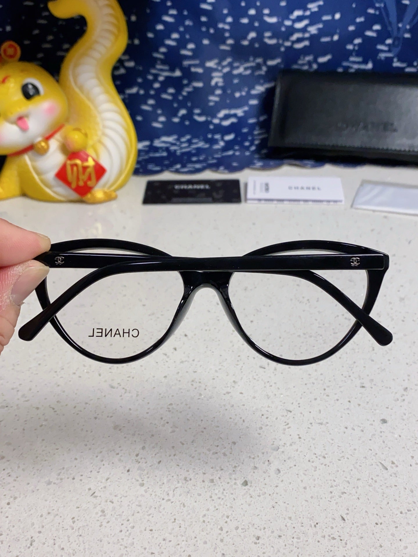 CHANEL CAT EYE SUNGLASSES CH3393 IN BLACK ACETATE CLEAR LENSES