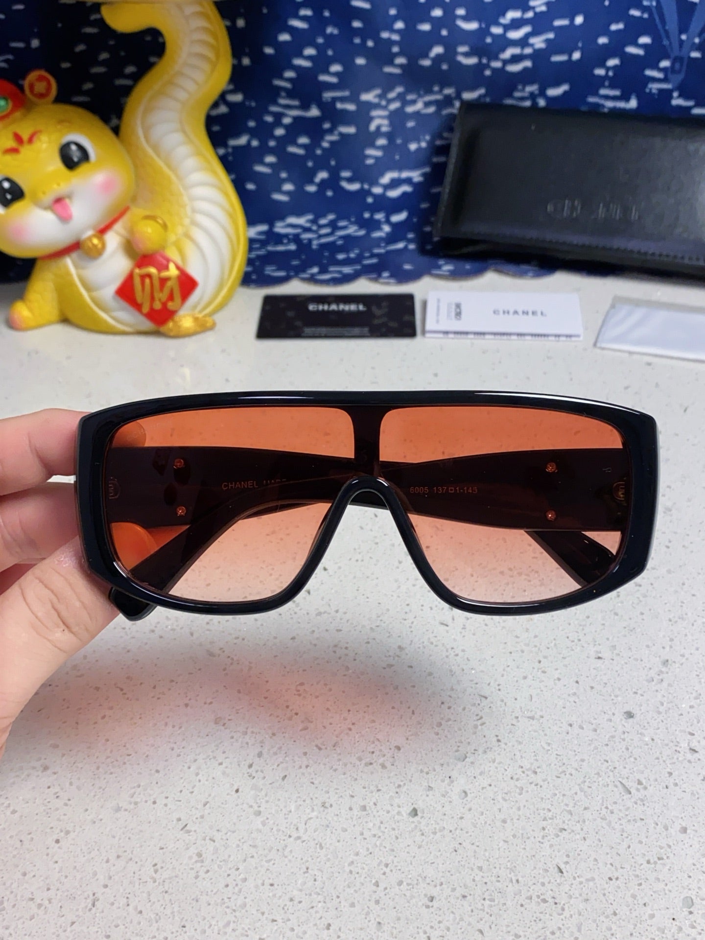 CHANEL SQUARE SUNGLASSES CH5495 IN BLACK ACETATE ORANGE SMOKE LENSES