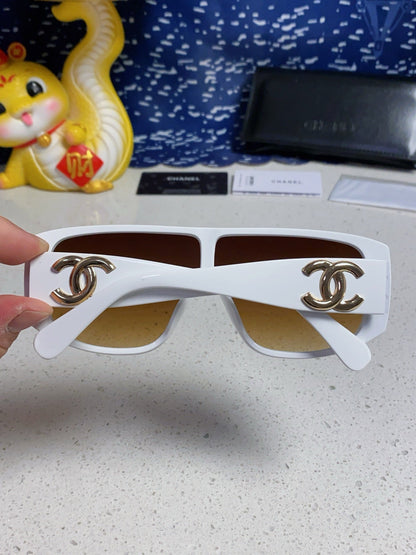 CHANEL SQUARE SUNGLASSES CH5495 IN WHITE ACETATE BROWN LENSES